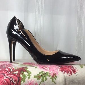 Coleter Black Faux Patent Leather Point Toe High Heels